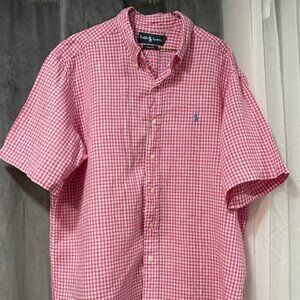 Ralph Lauren Pink checkered linen shirt, size XL neck, Great condition. Classic.